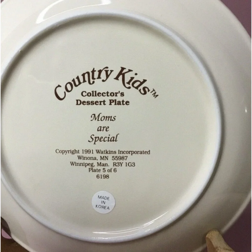 Vintage‎ Watkins Country Kids Collector's Dessert Plate #6198 Moms Are Special